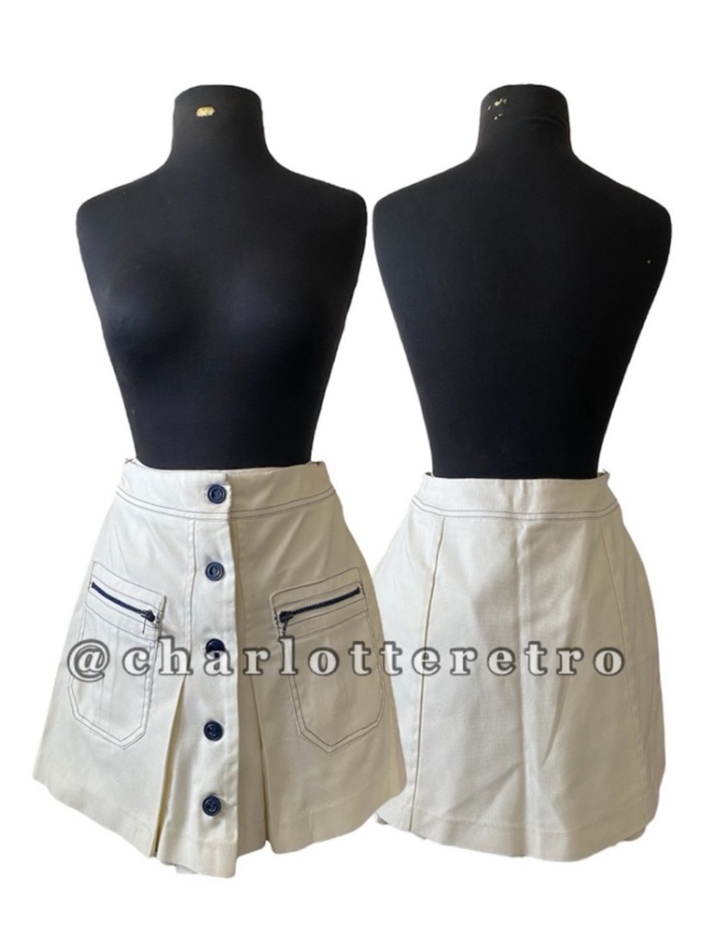 60s vtg White / Navy Skort w Pockets • USA